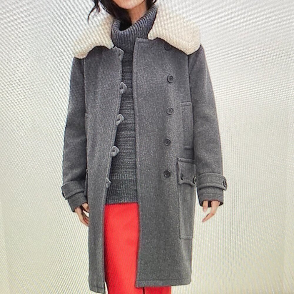 NWOT Banana Republic Charcoal Gray Coat with Faux Fur Collar Women Size XL Midi